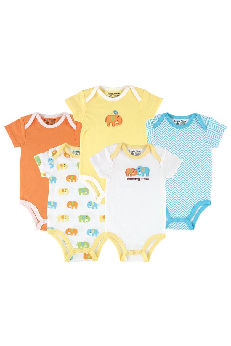 Five-Piece Infant Bodysuit Set, Main, color, Yellow Elephant