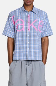 JADED LONDON Check Fake Short Sleeve Graphic Button-Up Shirt