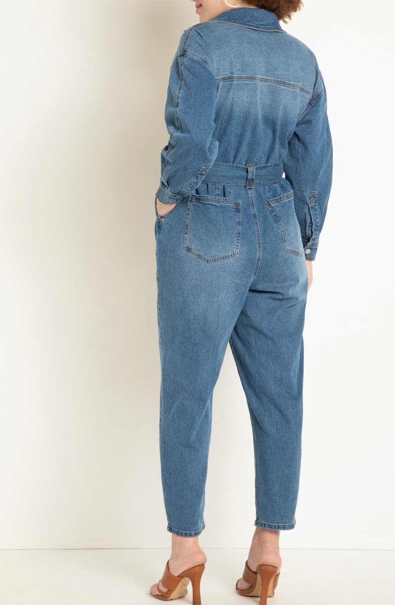 ELOQUII Long Sleeve Denim Jumpsuit, Alternate, color,