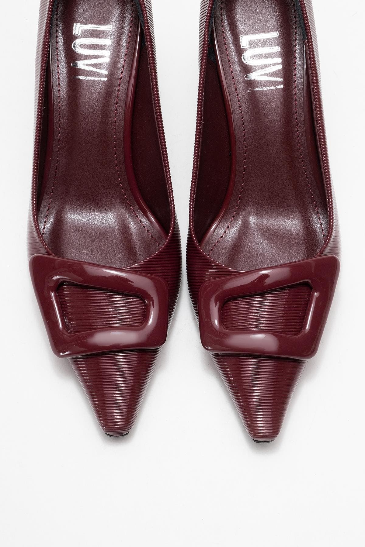 Astra Buckle Pointed Toe Pump, Alternate, color, Burgundy