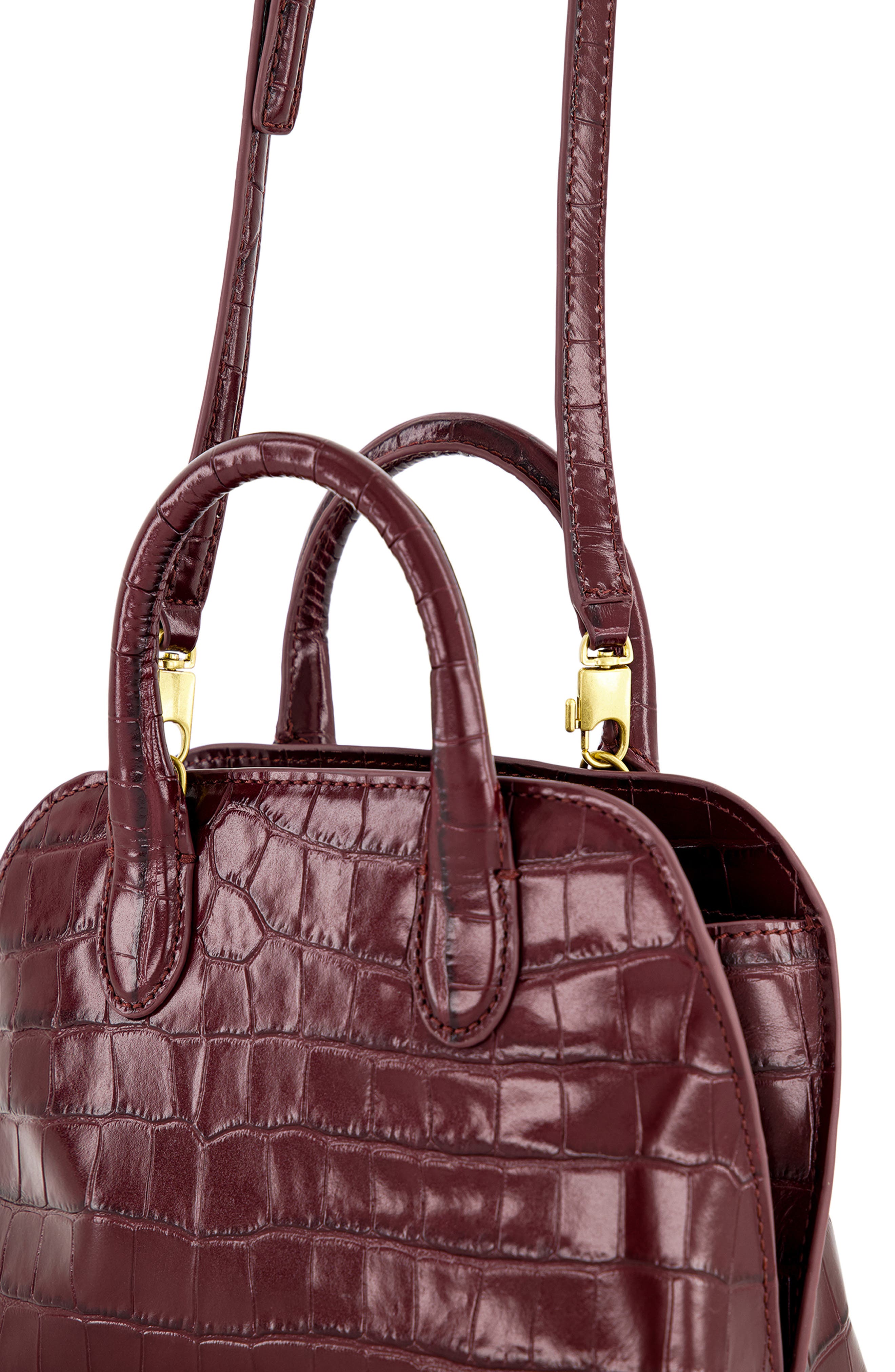 Vince Mini Delphine Croc Embossed Leather Top Handle Bag, Alternate, color, Bordeaux
