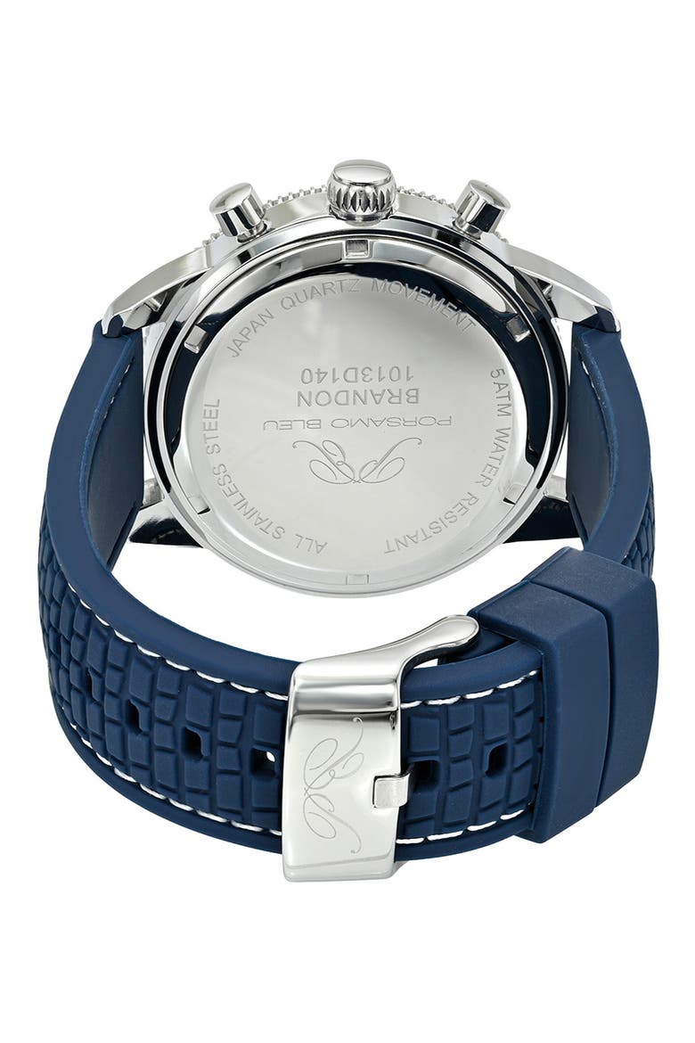 Brandon Chronograph Rubber Strap Watch, 44mm, Alternate, color, BLUE