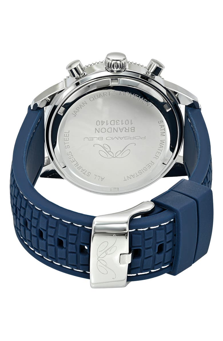 PORSAMO BLEU Brandon Chronograph Rubber Strap Watch, 44mm, Alternate, color, Blue
