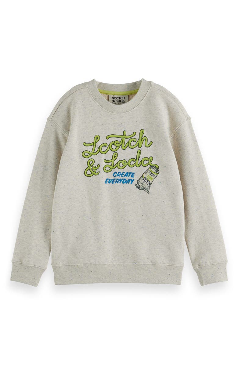 Scotch & Soda Kids' Art Organic Cotton Graphic Sweatshirt, Main, color, Ecru Melange