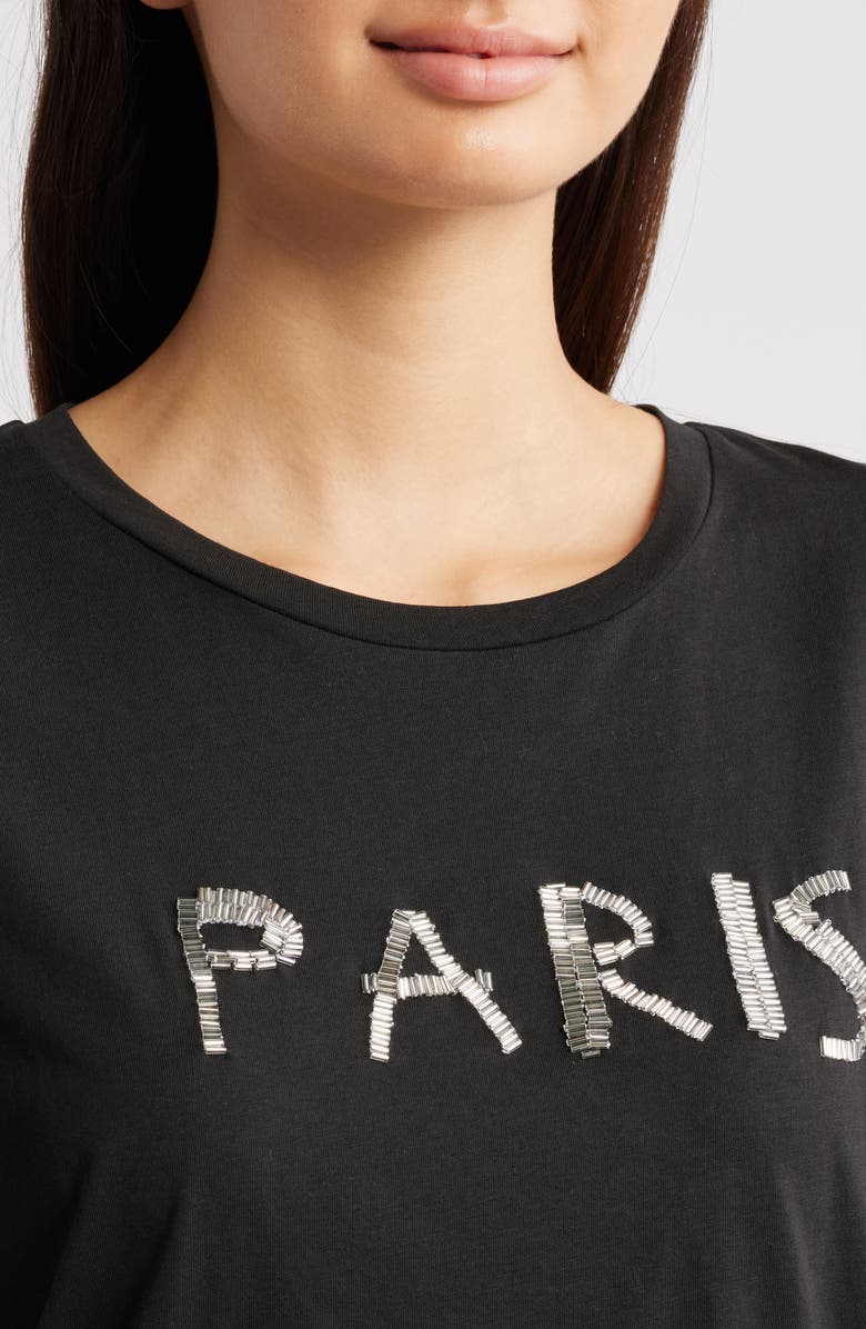 ICHI Ihcamino Paris Beaded T-Shirt, Alternate, color, Black
