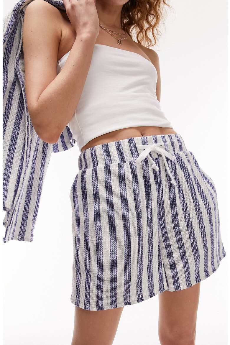 Stripe Drawstring Cotton Shorts, Alternate, color, MID BLUE