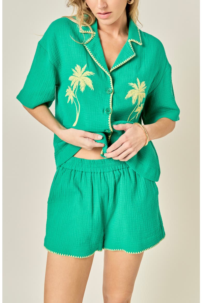 Tropical Embroidered Cotton Shorts, Alternate, color, GREEN