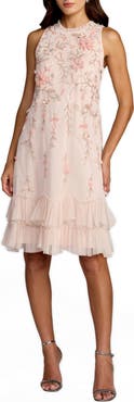 Mac Duggal Embellished Ruffle Tiered High Neck Floral Dress