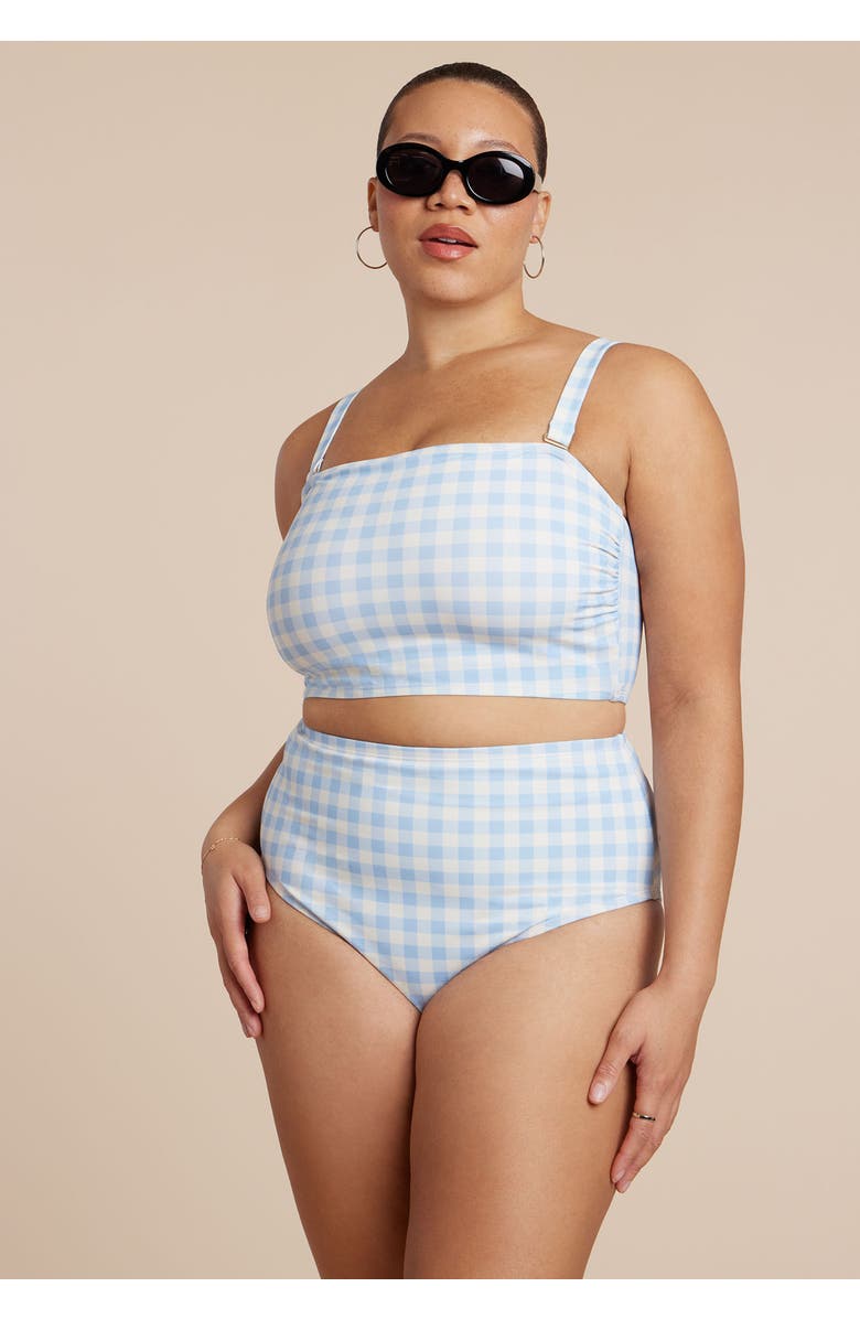 ELOQUII High Waisted Bikini Bottom, Alternate, color, Skyway Gingham