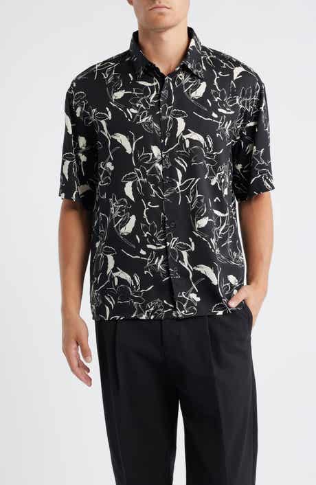 Open Edit Floral Short Sleeve Button-Up Shirt
