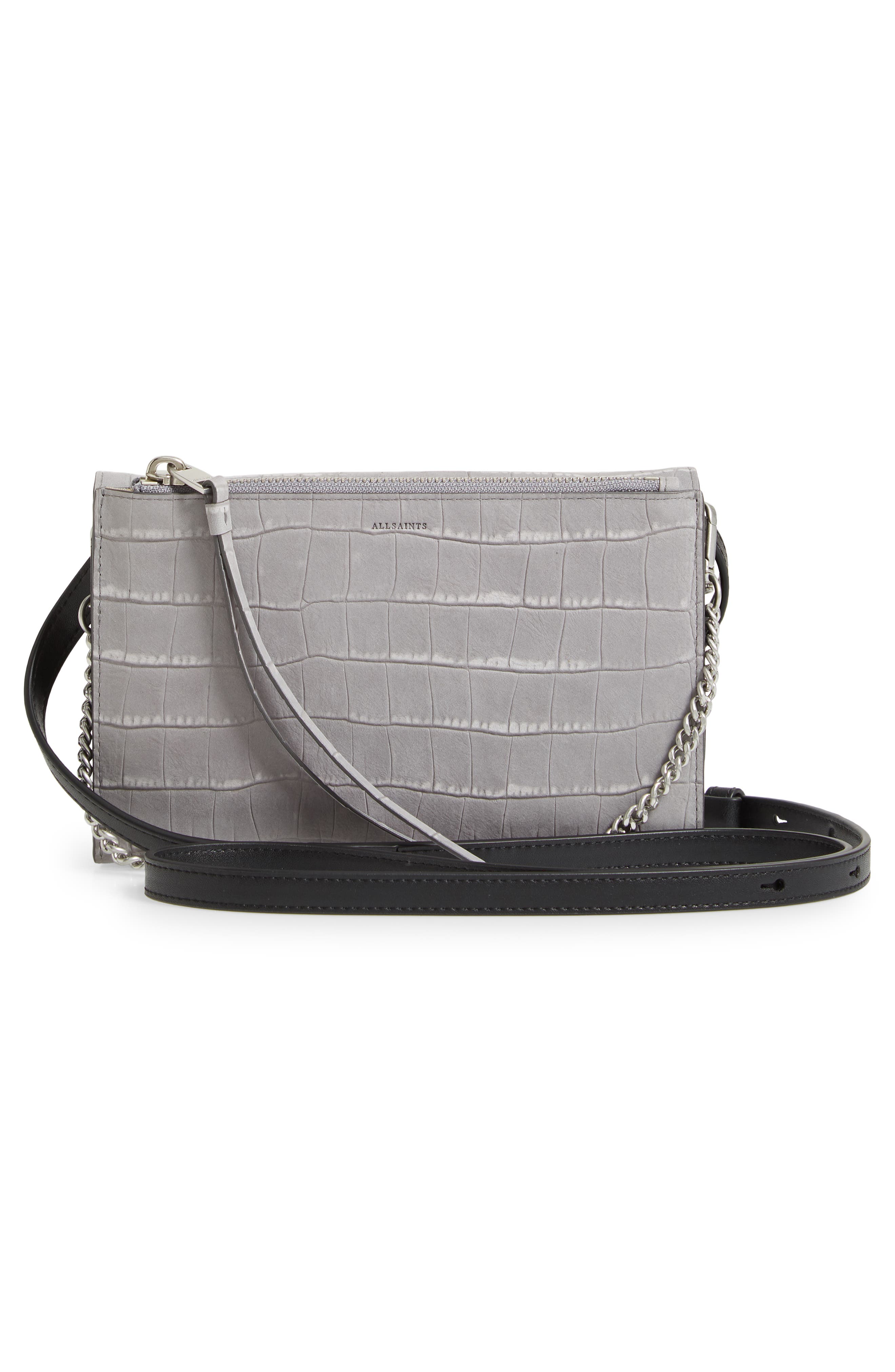 AllSaints Claremont Croc Embossed Leather Crossbody, Alternate, color, 