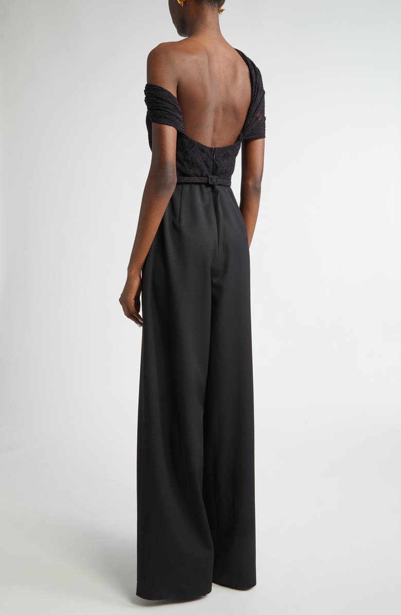 Oscar de la Renta One Shoulder Mixed Media Jumpsuit, Alternate, color, 