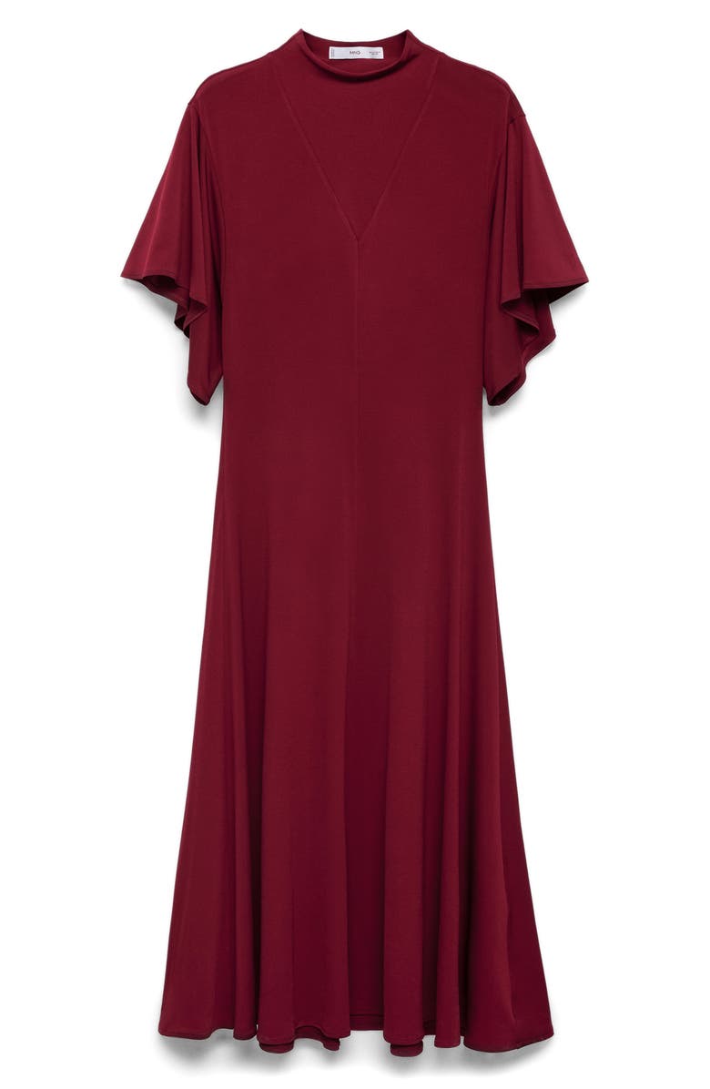 MANGO Bell Sleeve Midi Dress, Alternate, color, Burgundy