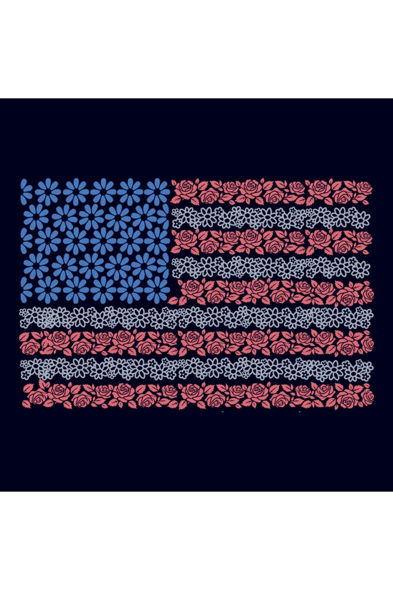 Juniors Lost Gods Roses and Daisies American Flag T Shirt, Alternate, color, Navy Blue