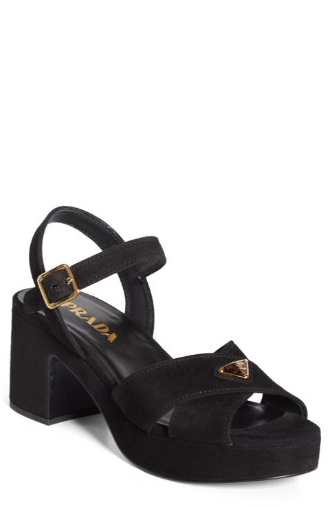 Logo Suede Platform Sandal