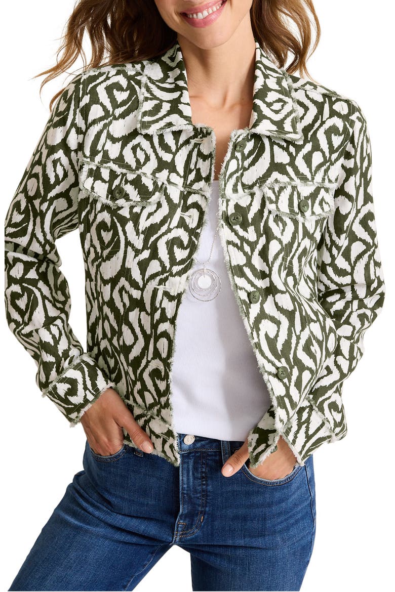 Inlet Ikat Print Linen Jacket, Main, color, PALM VERDE