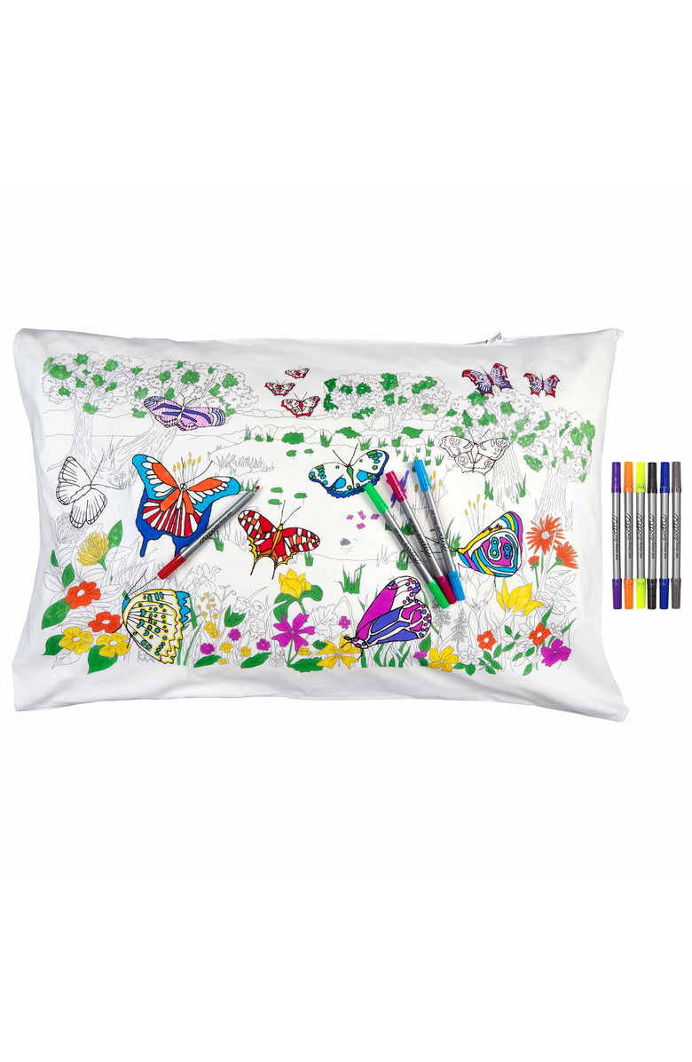 Eat Sleep Doodle Color Your Own Pillowcase Butterfly, Main, color, White