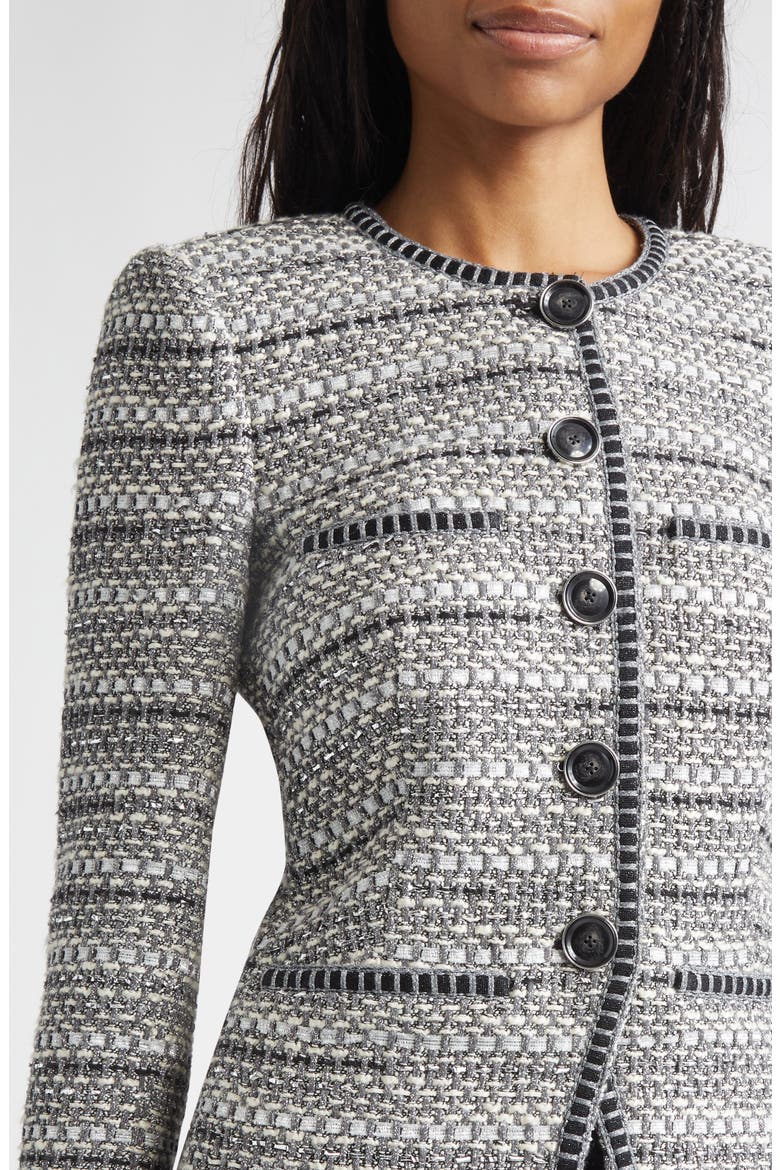 Alessia Metallic Tweed Cutaway Jacket, Alternate, color, SILVER