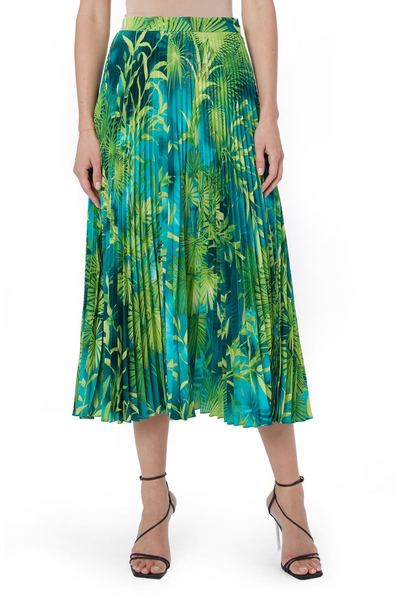 Jungle Print Pleated Midi Skirt, Main, color, GREEN AND PRINT