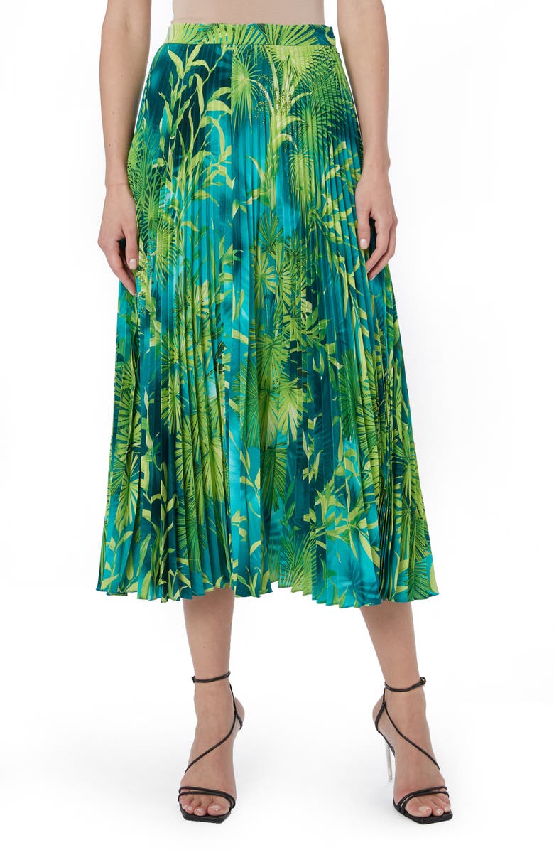 Versace Jungle Print Pleated Midi Skirt, Main, color, 