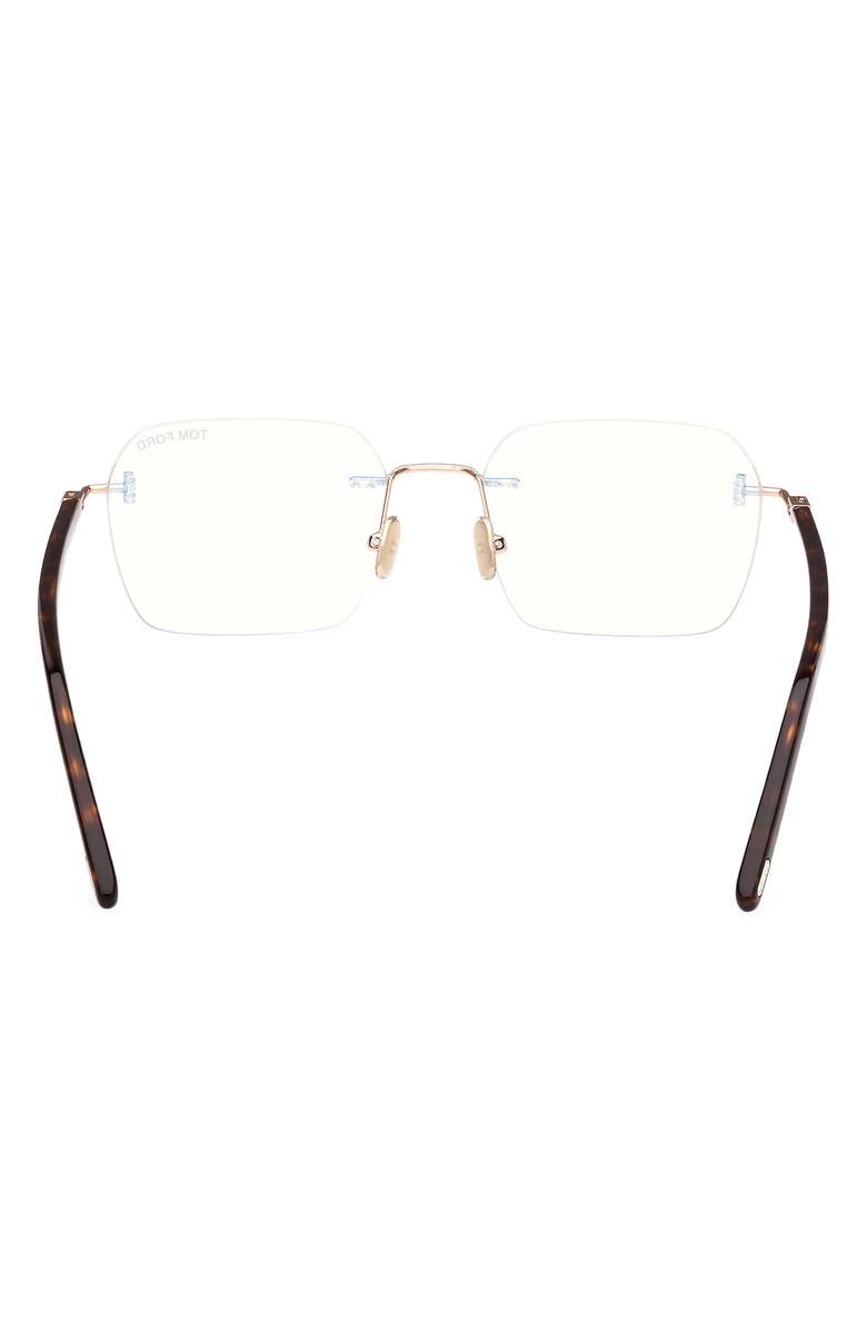 TOM FORD 54mm Rectangular Blue Light Blocking Optical Glasses, Alternate, color, Rose Gold Black / T Logo