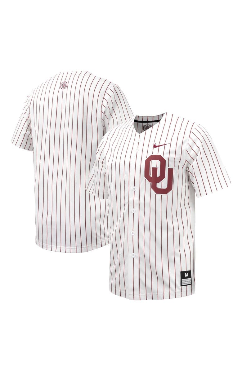 Nike Men's Nike White Oklahoma Sooners Pinstripe Replica Full-Button Baseball Jersey, Alternate, color,