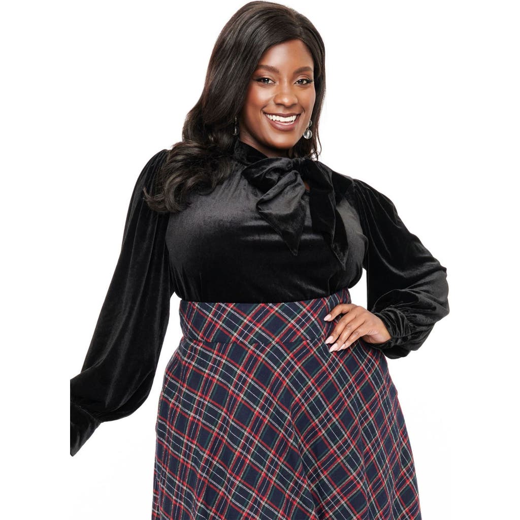 UNIQUE VINTAGE UNIQUE VINTAGE PLUS SIZE 1940S LONG SLEEVE BOW BLOUSE
