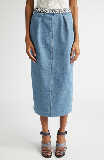 スカート ZIMMERMANN Woman Skirt Grey Zimmermann Crystal Embellished Denim Midi Skirt | Nordstrom