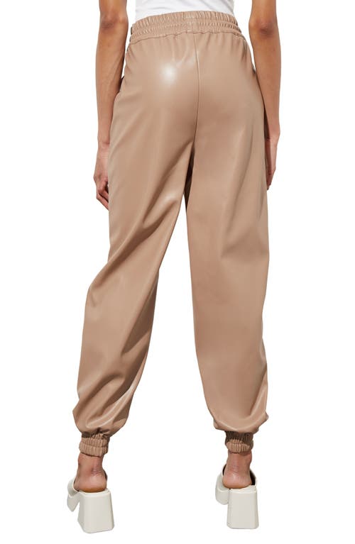 Ming Wang Faux Leather Joggers In Brown