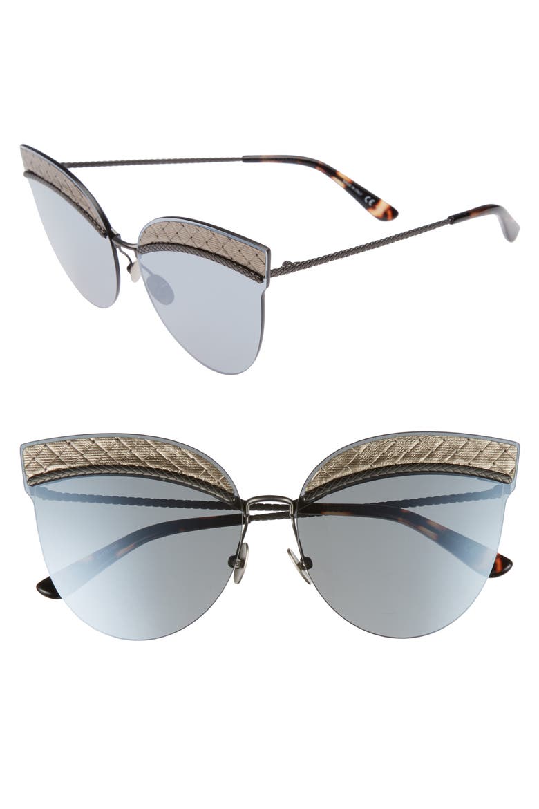 64mm Semi-Rimless Cat Eye Sunglasses, Main, color, SILVER