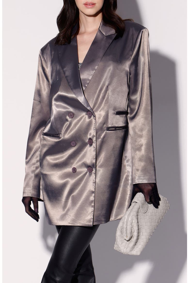 Kamari Oversize Double Breasted Satin Blazer, Main, color, SHADOW