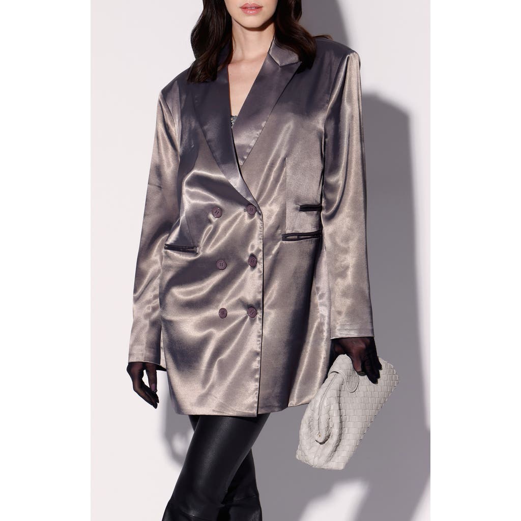 Walter Baker Kamari Oversize Double Breasted Satin Blazer In Gray