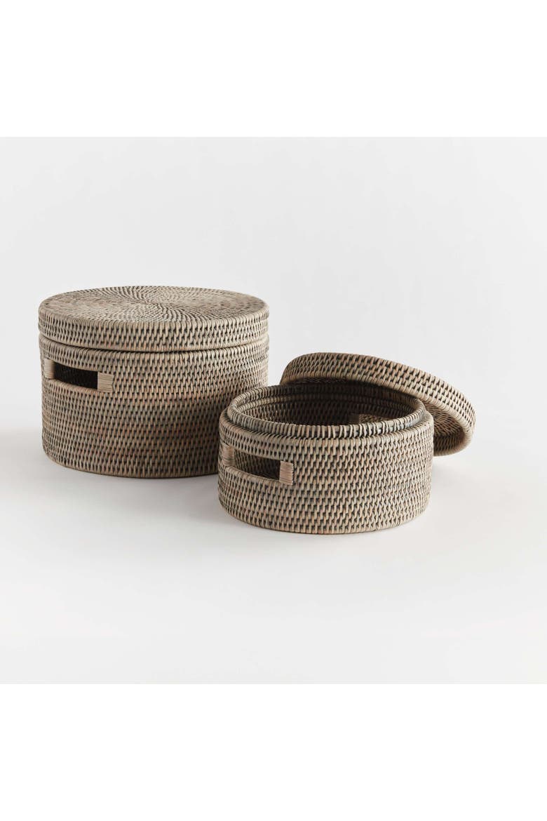 Burma Rattan Round Lidded Boxes Set Of 2, Alternate, color, Gray