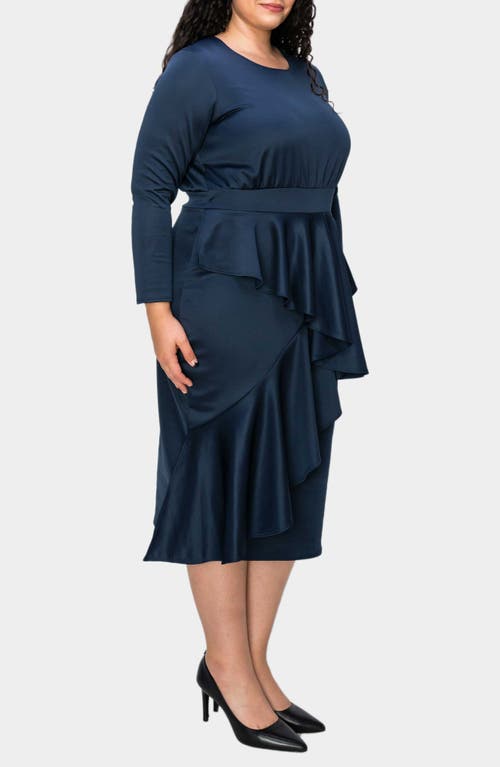 L I V D Alexandra Ruffle Bracelet Sleeve Body-con Dress In Navy