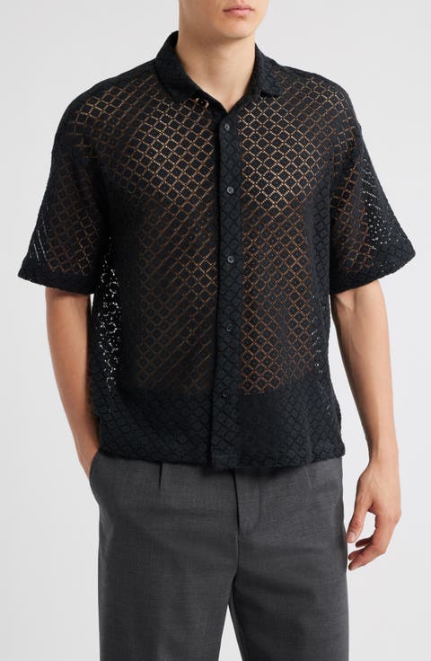Oversize Texture Short Sleeve Button-Up Shirt