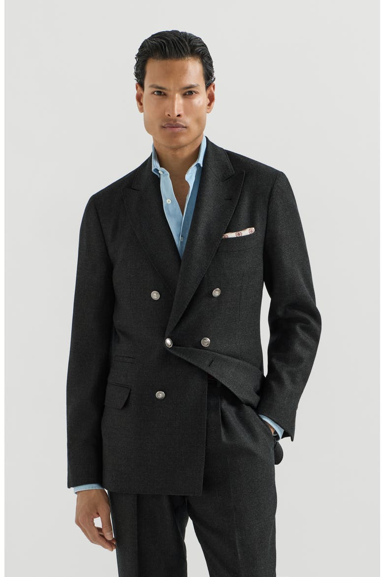 Mouliné virgin wool twill one-and-a-half breasted deconstructed blazer with metal buttons, Main, color, Anthracite