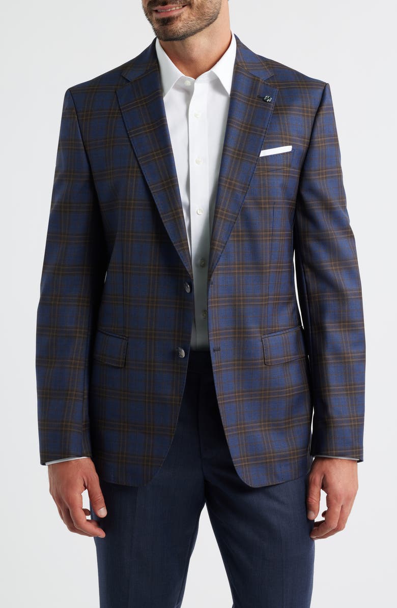BOSS Hutson Slim Fit Navy Plaid Wool Sport Coat, Main, color, Dark Blue
