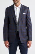 BOSS Hutson Slim Fit Navy Plaid Wool Sport Coat