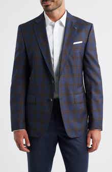 BOSS Hutson Slim Fit Navy Plaid Wool Sport Coat