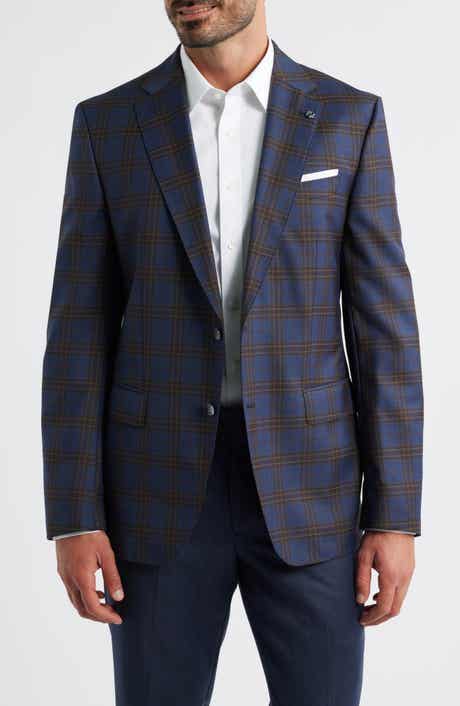 BOSS Hutson Slim Fit Navy Plaid Wool Sport Coat