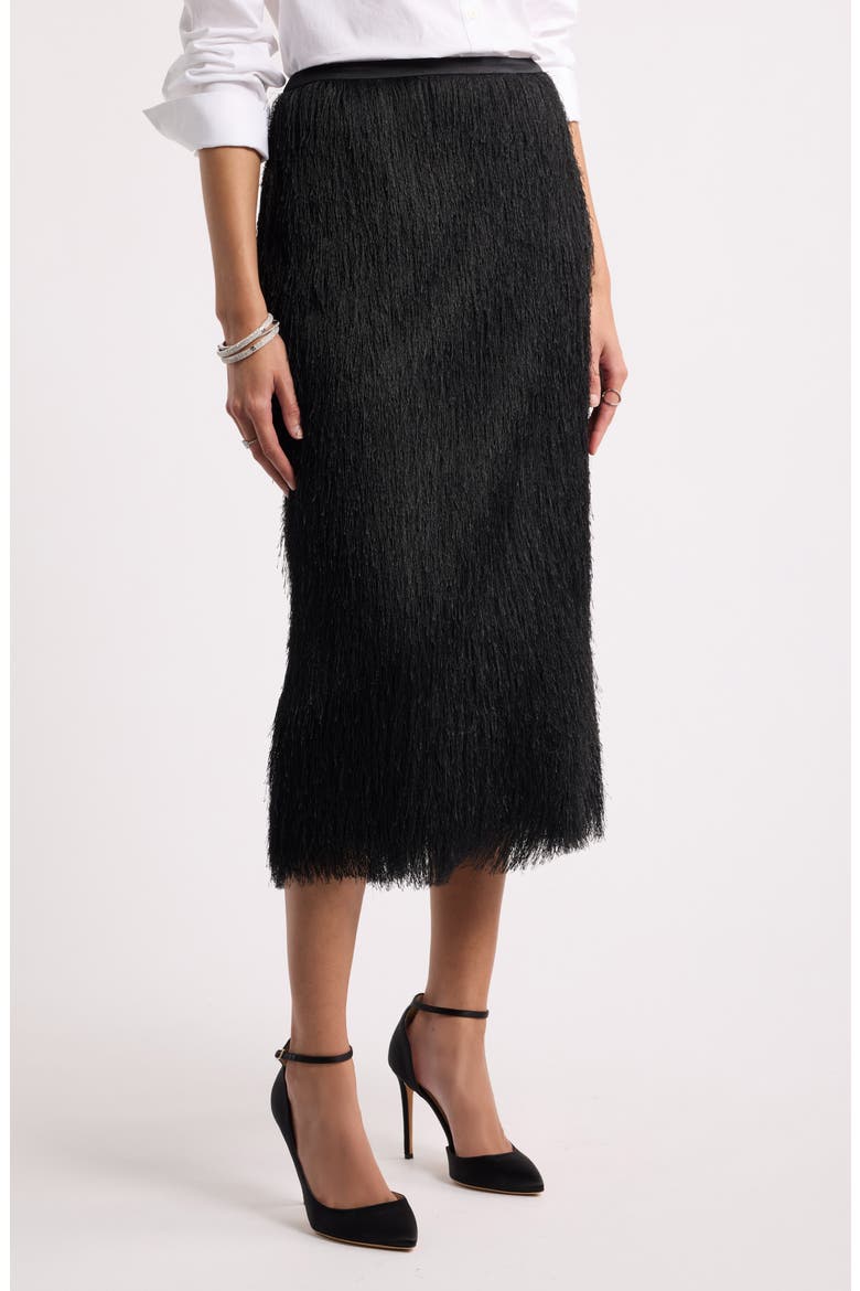Fringe Column Midi Skirt, Main, color, BLACK