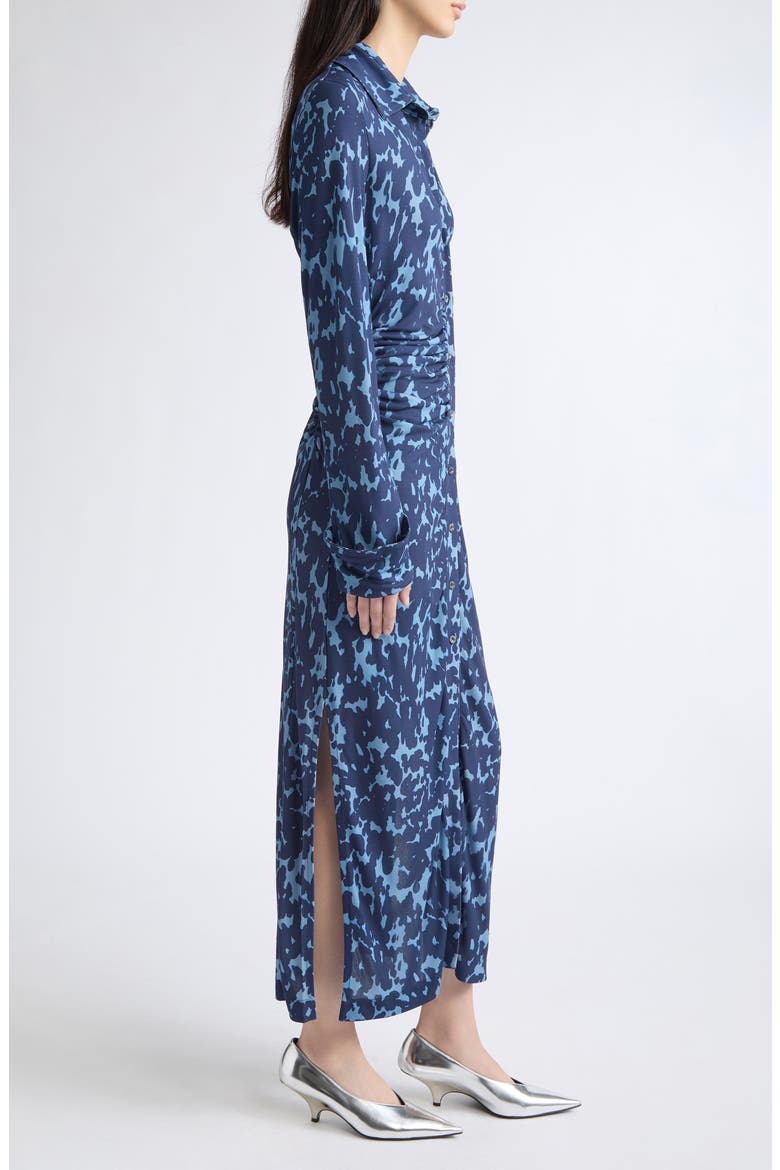 Claudia Print Ruched Long Sleeve Jersey Shirtdress, Alternate, color, ASH BLUE TORTOISE