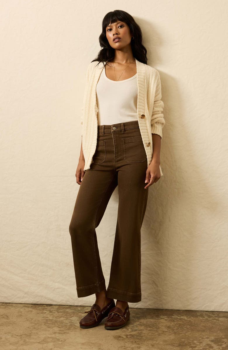 Faherty Patch Pocket High Waist Ankle Wide Leg Stretch Terry Pants, Alternate, color, Walnut
