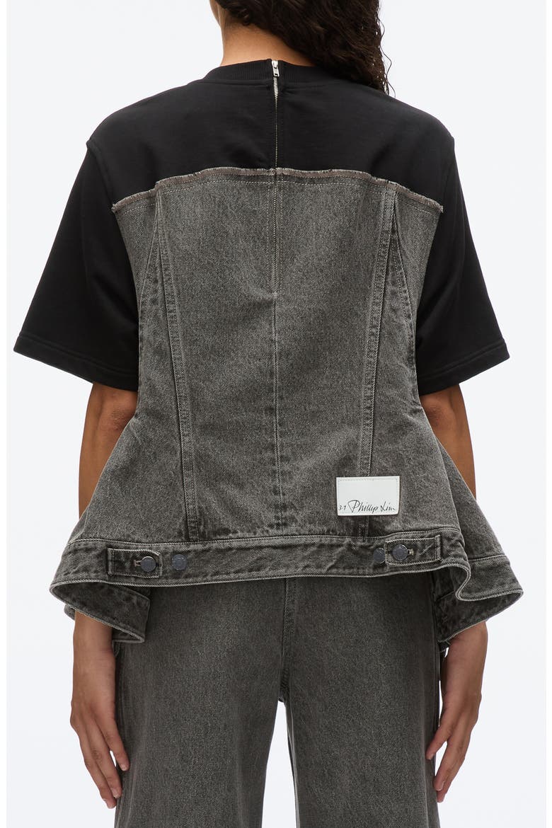 Flounce Hybrid Denim Top, Alternate, color, WASHED GREY-BLACK