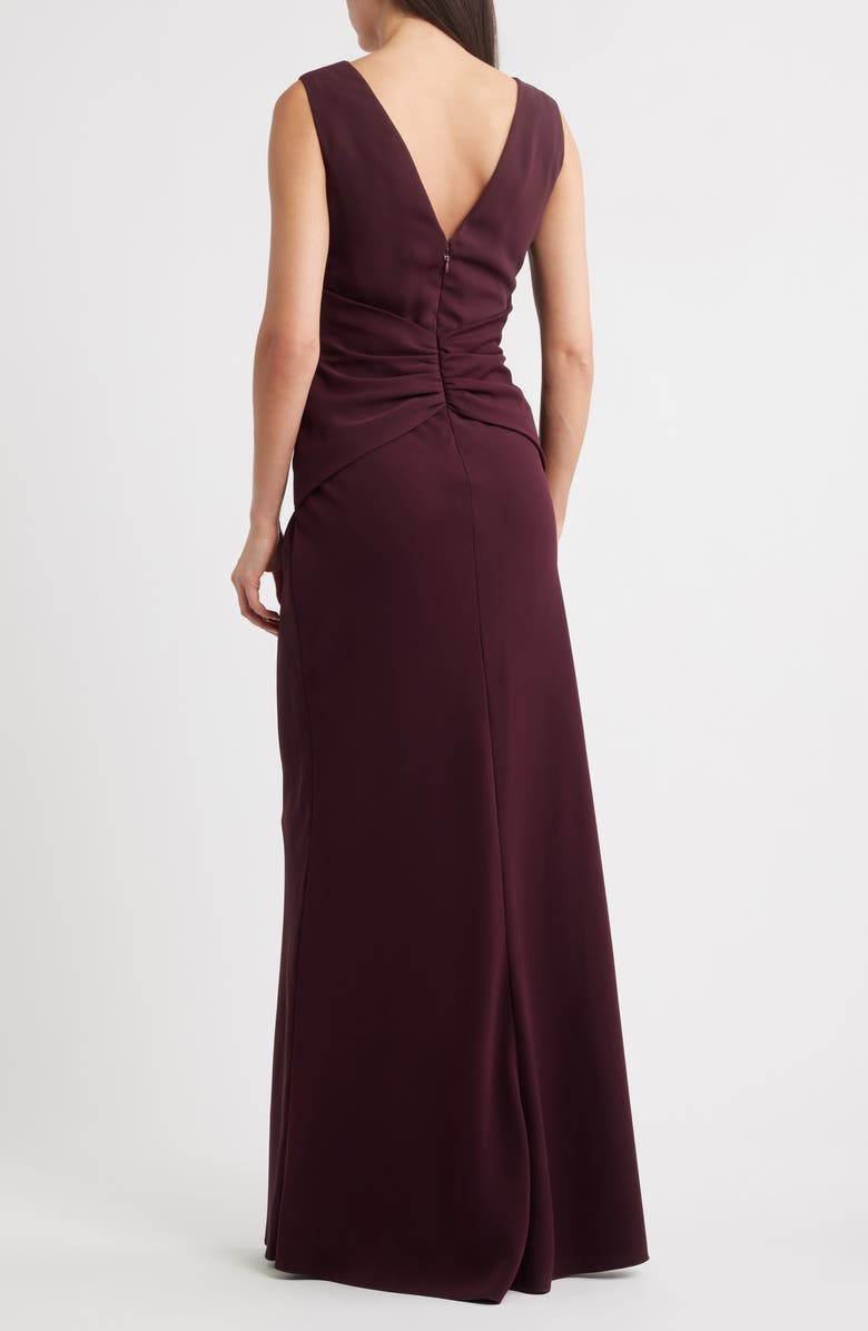 Amsale Gathered Waist Crepe Gown, Alternate, color, Ruby