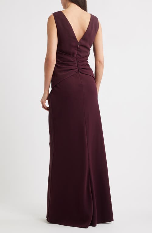 Amsale Gathered Waist Crepe Gown In Burgundy