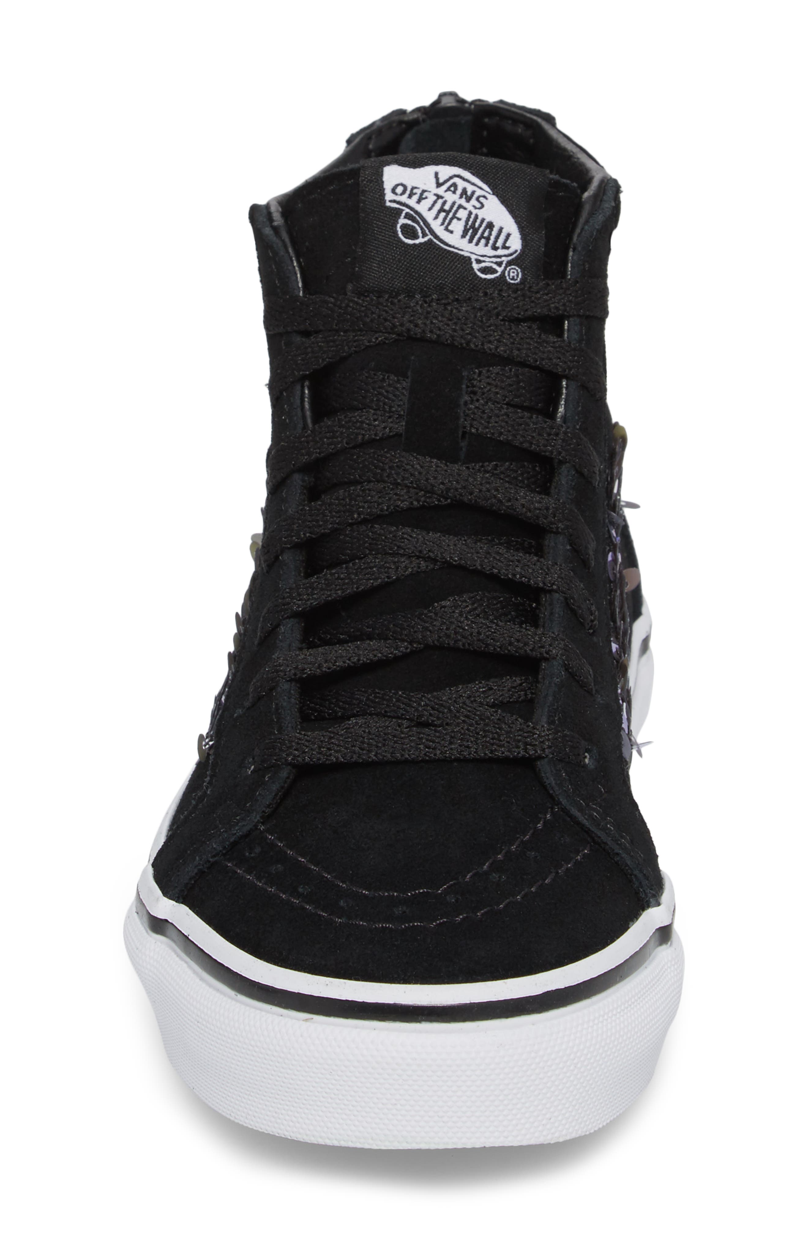 Sk8-Hi Zip Sequin Stripe High Top Sneaker, Alternate, color, BLACK/ TRUE WHITE SEQUINS