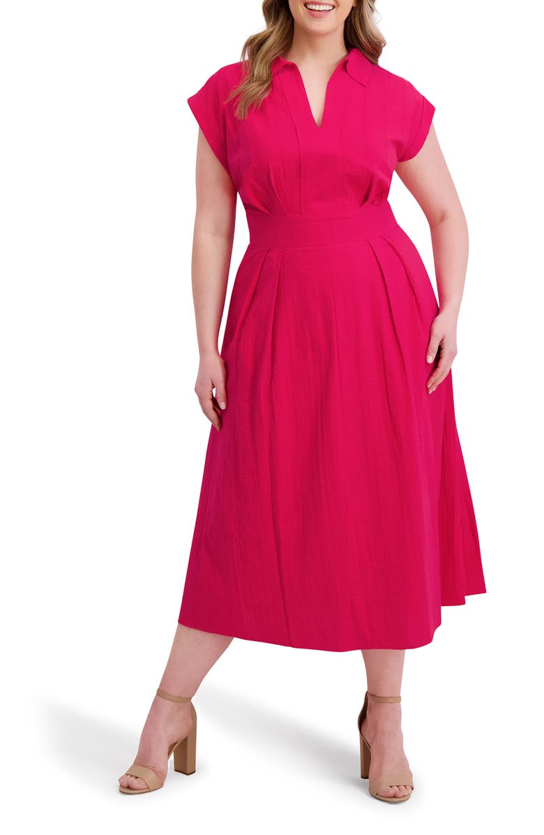 Kensie Pleated Cotton Maxi Dress, Main, color, Pink