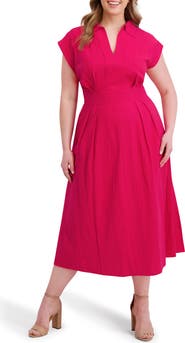 Kensie Pleated Cotton Maxi Dress
