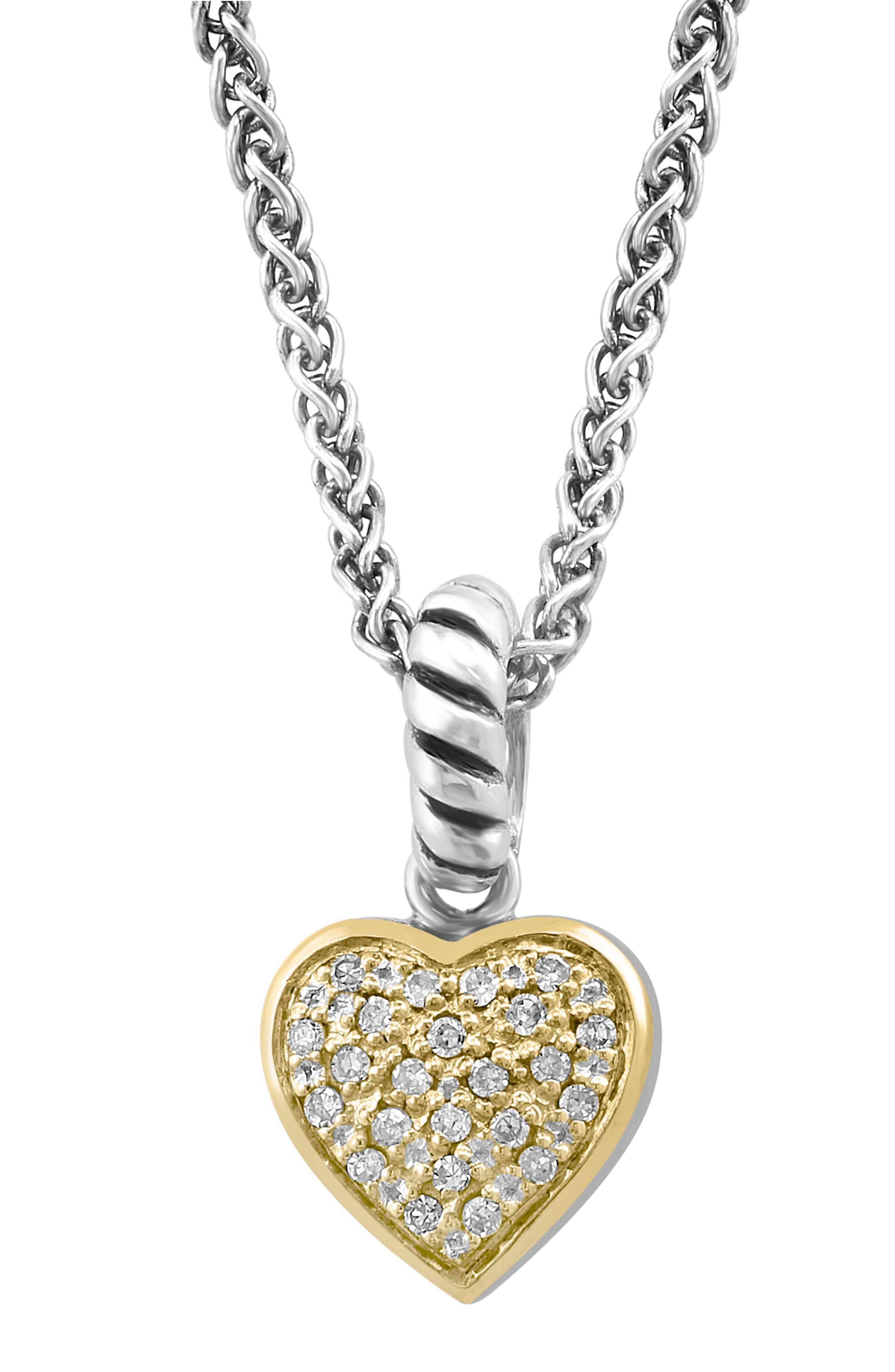 EFFY Sterling Silver & 14K Gold Diamond Embellished Heart Pendant Necklace - 0.08ct